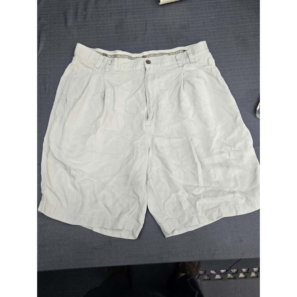 Bungalow Brand‎ 100% Silk Shorts Mens Size 34 Khaki Pleated Casual